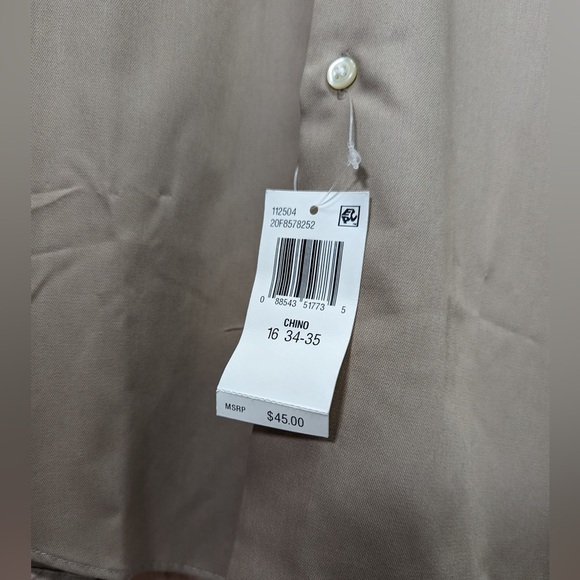 Van Heusen Shirt Regular Fit Lux Sateen Beige Solid Button-down Men's 16  34/35 - Picture 5 of 6